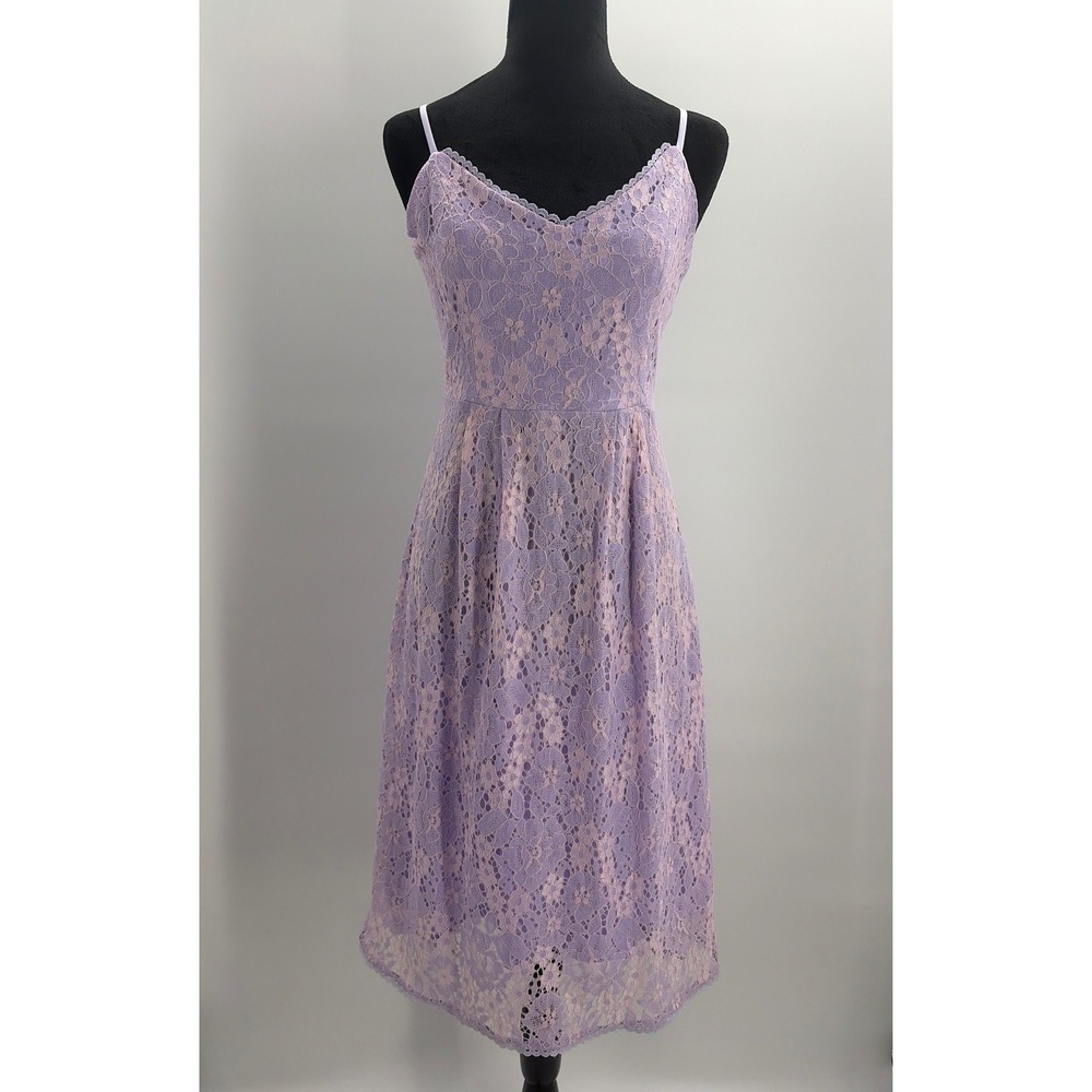 Promesa Lavender Floral Lace Midi Dress V-Neck Cami NDJ0605 Purple Small NEW